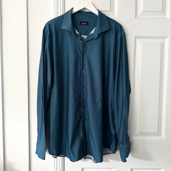 Bugatchi Teal OoohCotton Tech James Geometric Buttondown Long Sleeve Shirt XXL - Picture 2 of 13